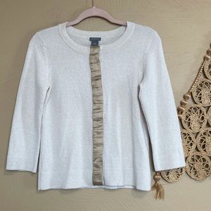 Ann Taylor Merino Wool/Angora Blend Cardigan, Cream & Gold, Medium